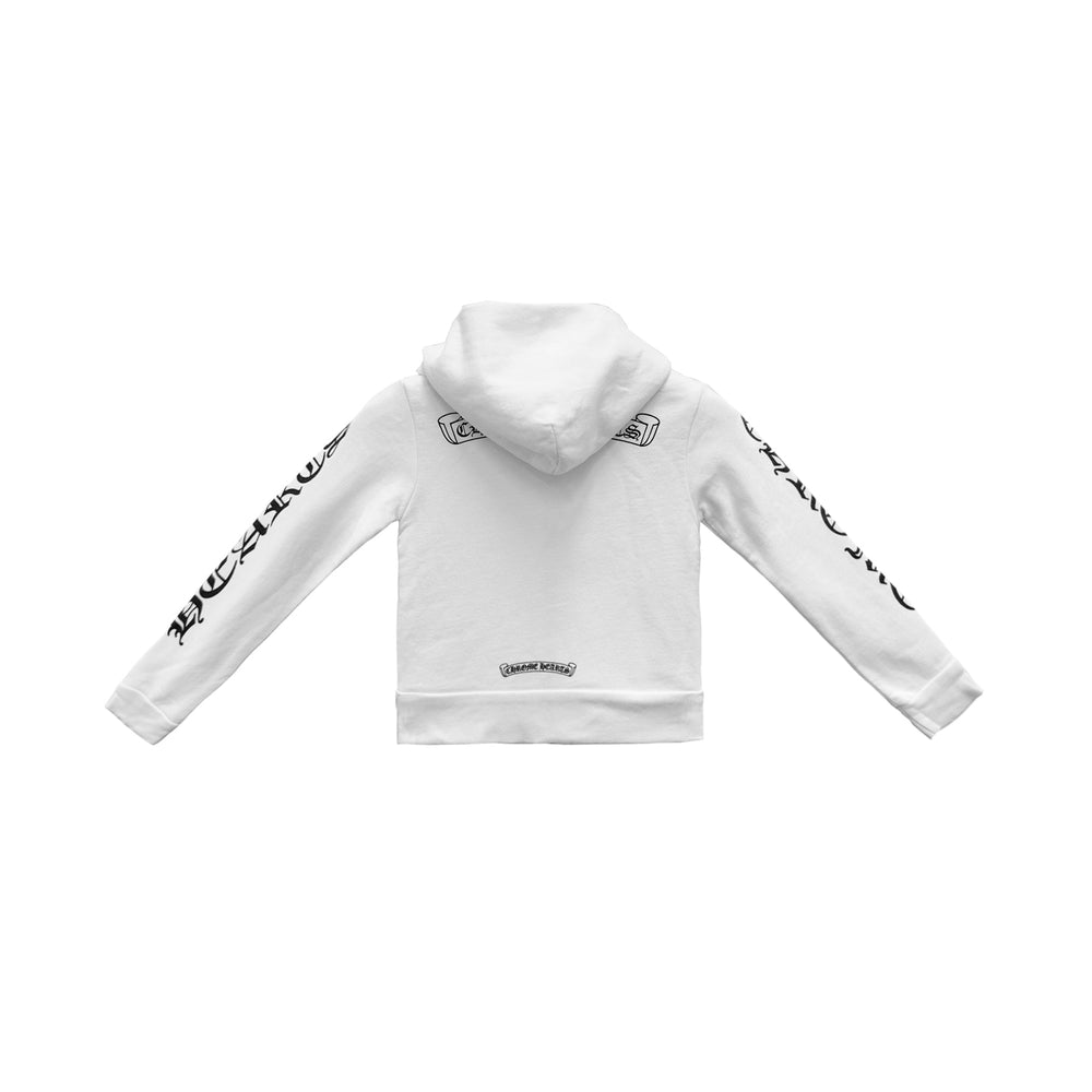 Chrome Hearts White Scroll Logo Zip Up Hoodie For Kids - SHENGLI ROAD MARKET