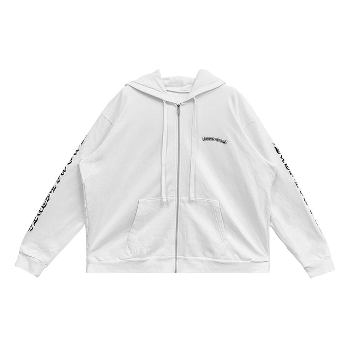 Chrome Hearts White Scroll Zip Up Hoodie - SHENGLI ROAD MARKET