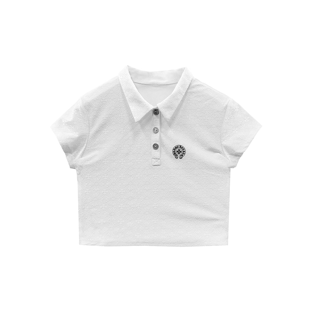 Chrome Hearts White Tonal Monogram Cross Logo Short Sleeve Polo - SHENGLI ROAD MARKET