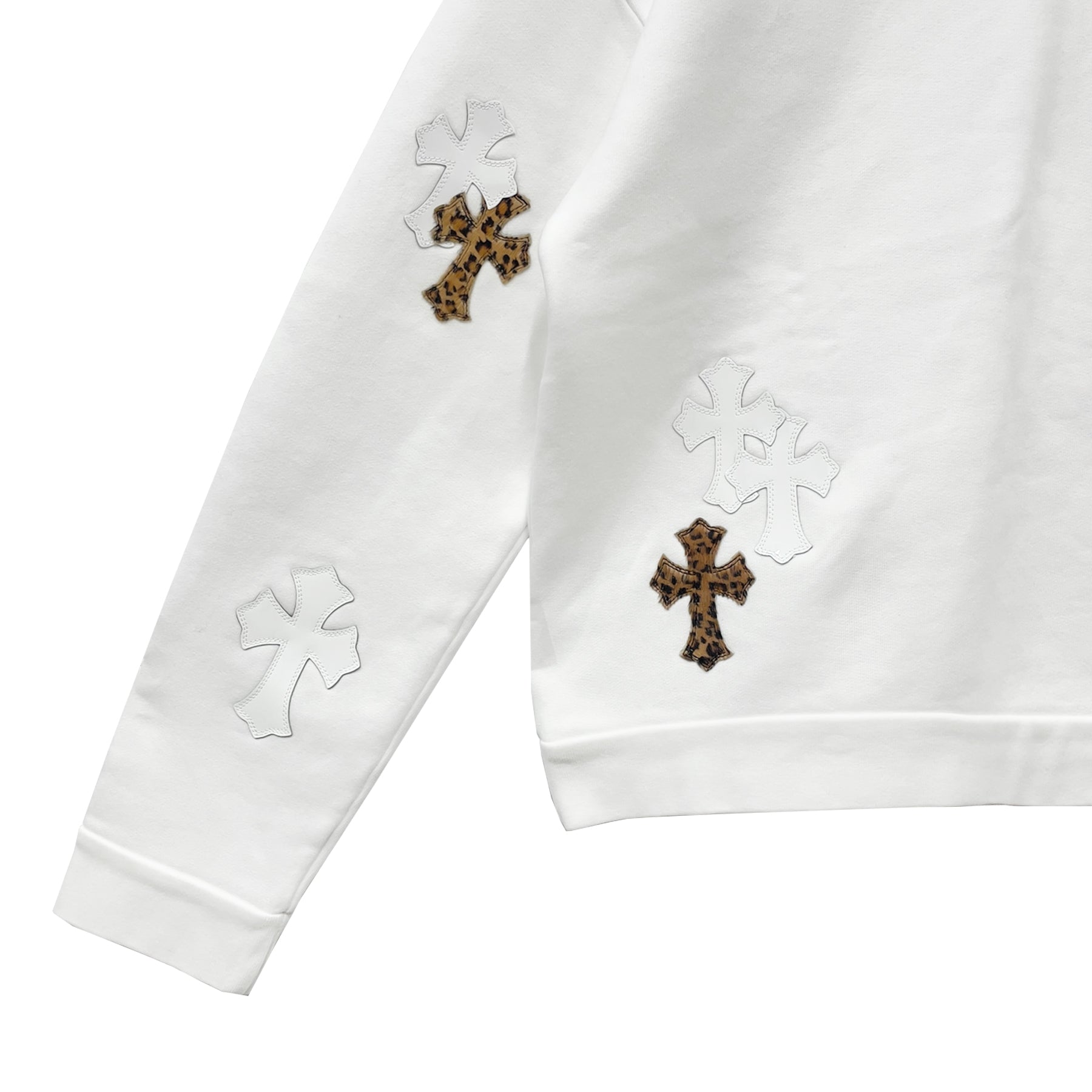 Chrome Hearts White&Leopard Cross Patch Crewneck Sweatshirt - SRM