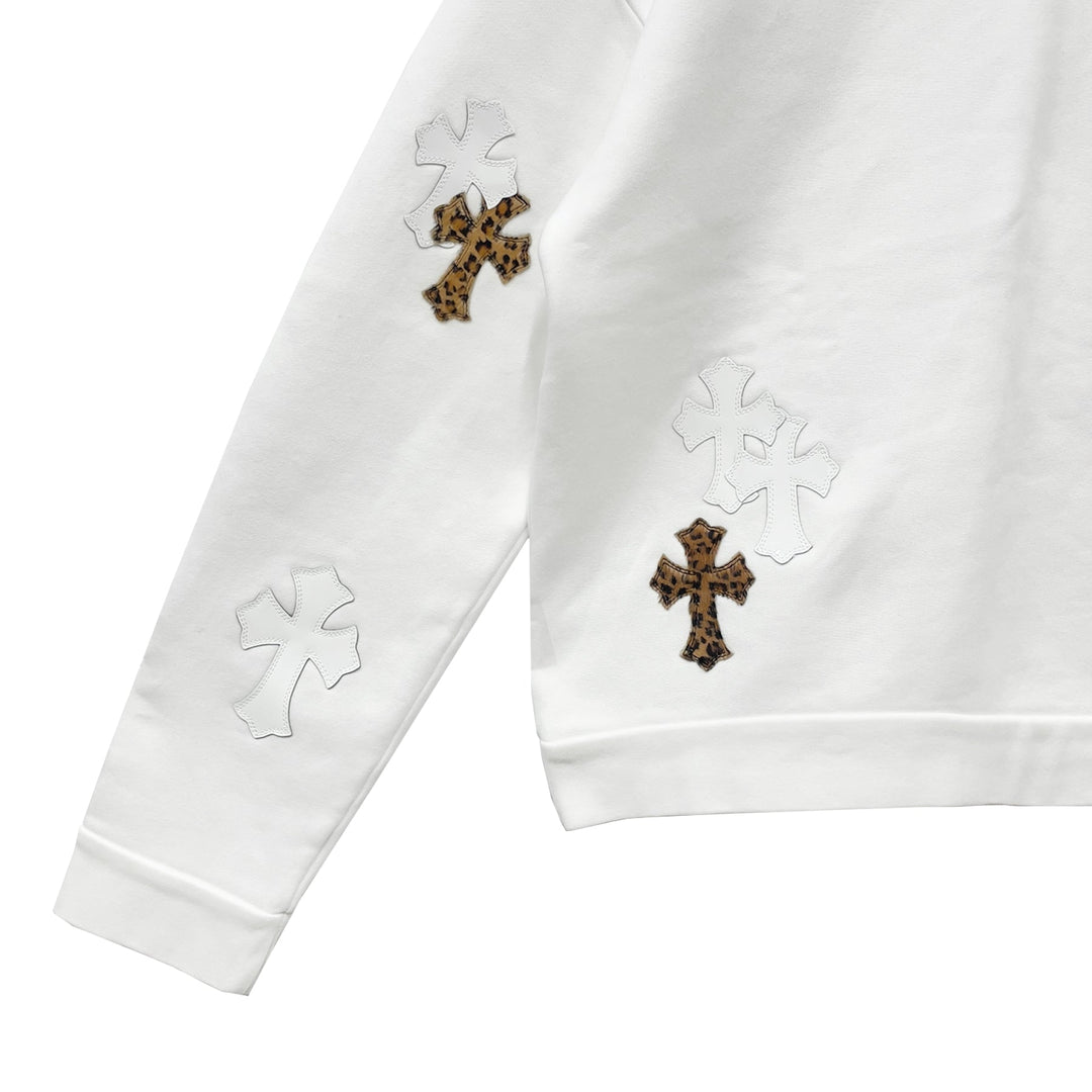 Chrome Hearts White&Leopard Cross Patch Crewneck Sweatshirt - SHENGLI ROAD MARKET