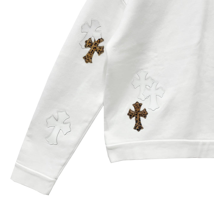 Chrome Hearts White&Leopard Cross Patch Crewneck Sweatshirt - SHENGLI ROAD MARKET