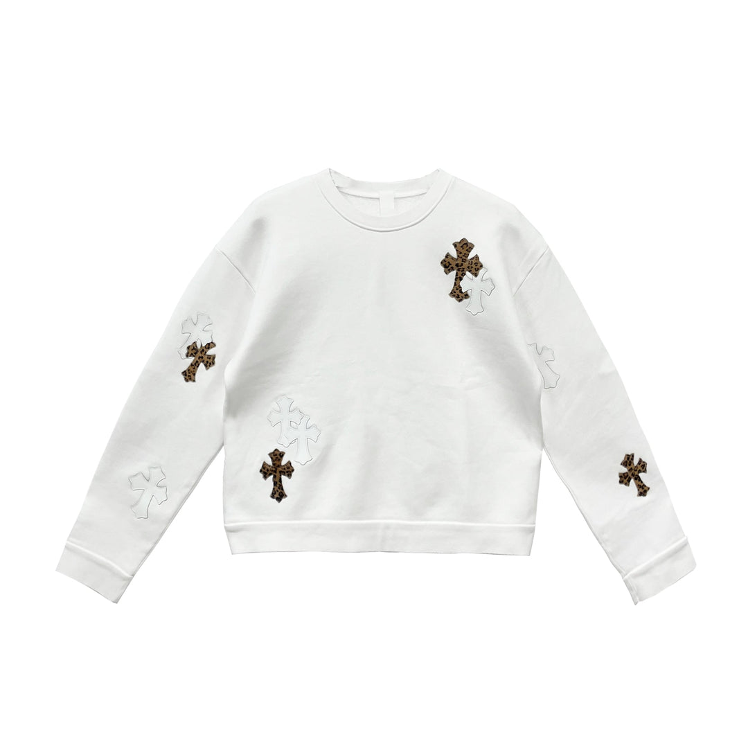 Chrome Hearts White&Leopard Cross Patch Crewneck Sweatshirt - SHENGLI ROAD MARKET