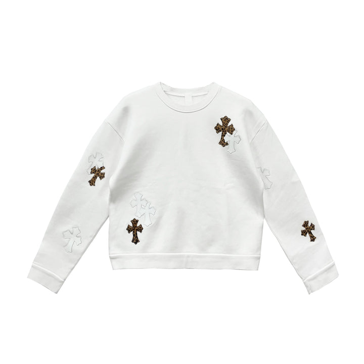 Chrome Hearts White&Leopard Cross Patch Crewneck Sweatshirt - SHENGLI ROAD MARKET