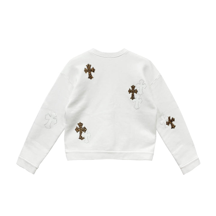 Chrome Hearts White&Leopard Cross Patch Crewneck Sweatshirt - SHENGLI ROAD MARKET