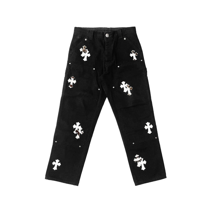 Chrome Hearts White&Zebra Cross Patch Double Knee Carpenter Pants - SHENGLI ROAD MARKET
