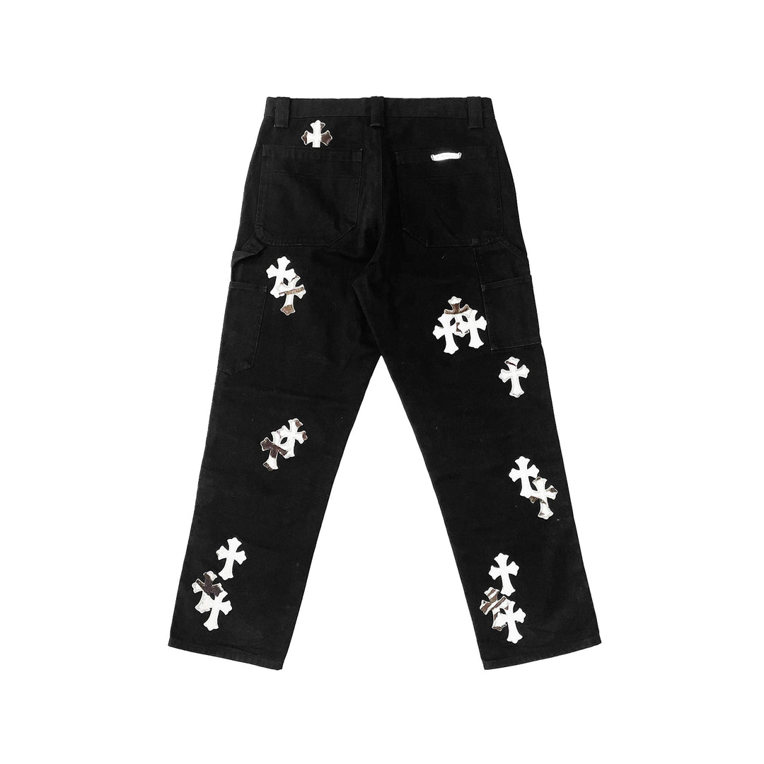 Chrome Hearts White&Zebra Cross Patch Double Knee Carpenter Pants - SHENGLI ROAD MARKET