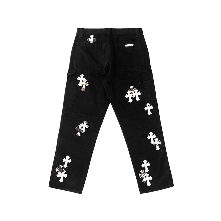 Chrome Hearts White&Zebra Cross Patch Double Knee Carpenter Pants - SHENGLI ROAD MARKET
