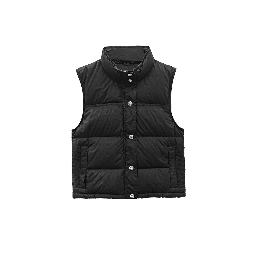 Chrome Hearts Women's Black Tonal Monogram Cross Pattern Puffer Down Vest - SHENGLI ROAD MARKET