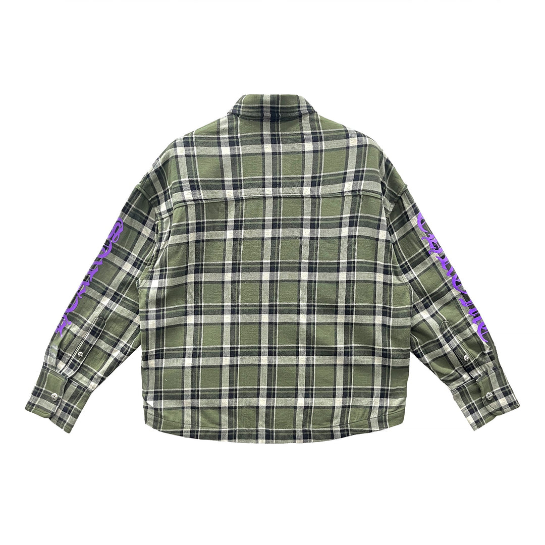 Chrome Hearts Work Dog Green Cropped Plaid Flannel Jacket - SHENGLI ROAD MARKET
