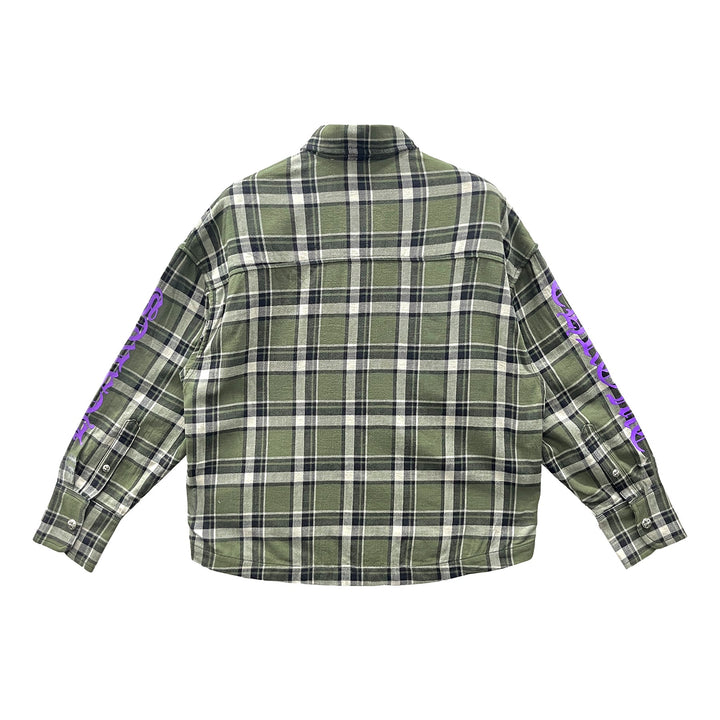 Chrome Hearts Work Dog Green Cropped Plaid Flannel Jacket - SHENGLI ROAD MARKET