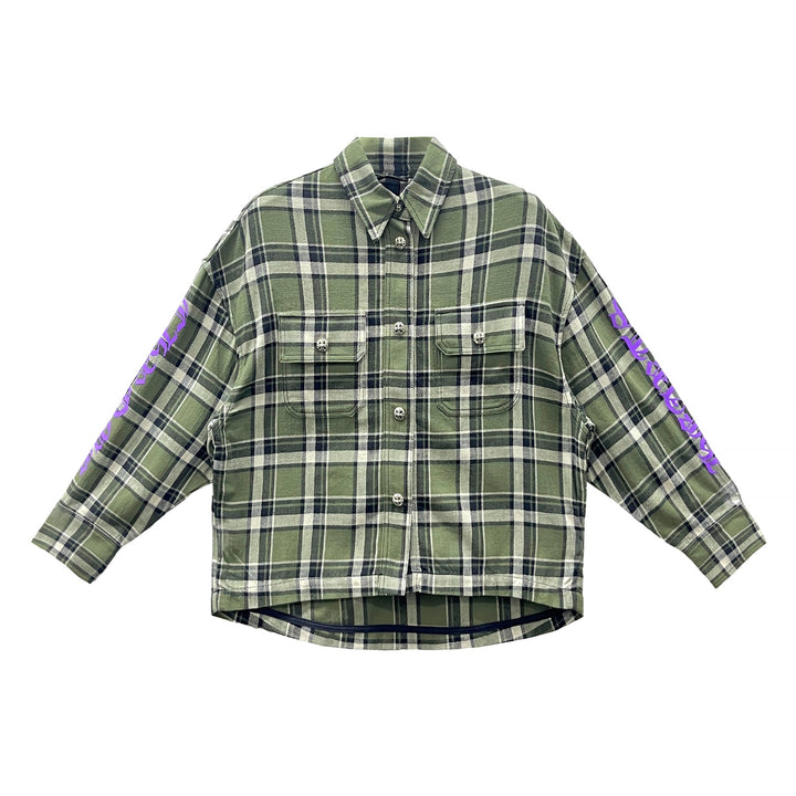 Chrome Hearts Work Dog Green Cropped Plaid Flannel Jacket - SHENGLI ROAD MARKET