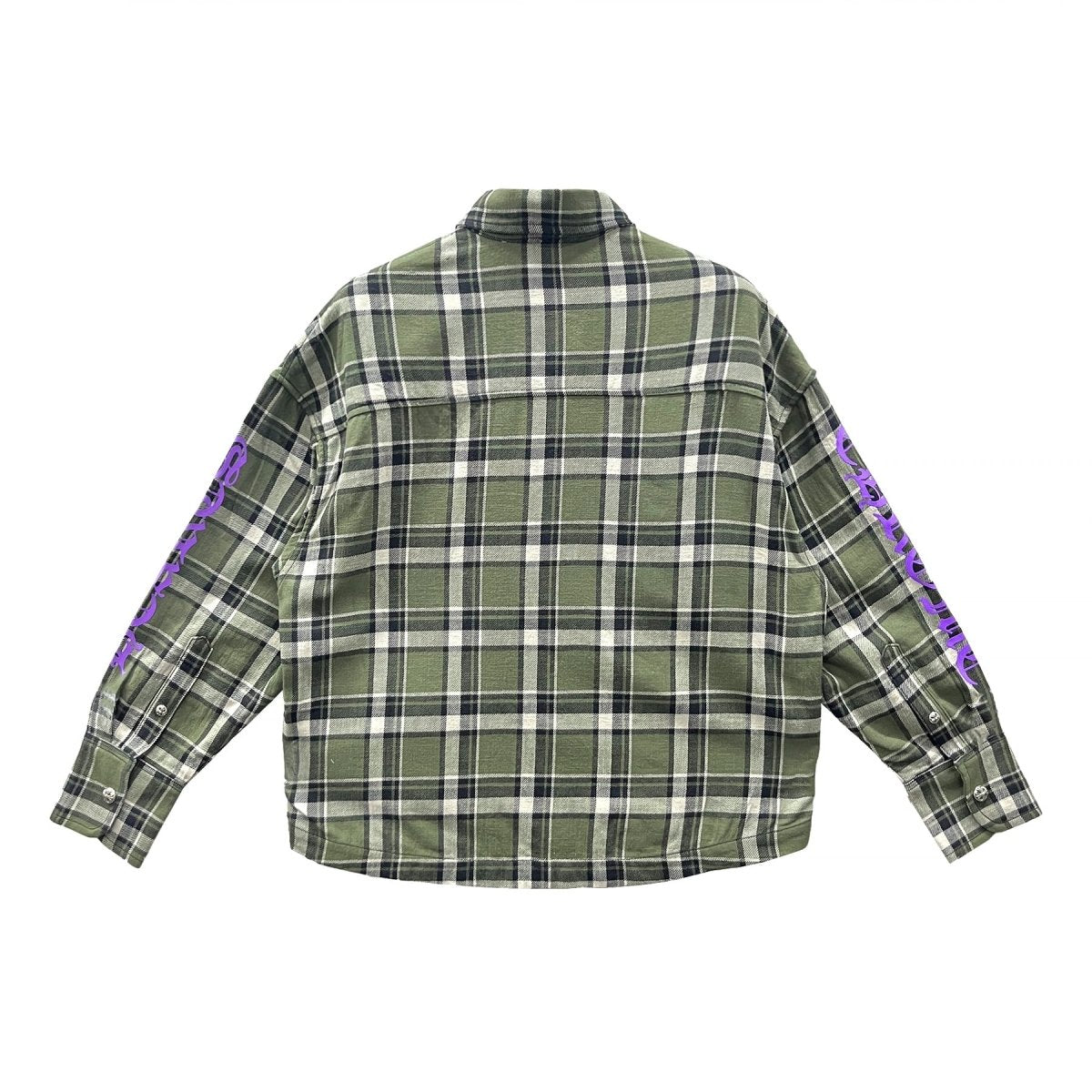 Chrome Hearts Work Dog Green Plaid Floral Sleeves Flannel Jacket - SHENGLI ROAD MARKET