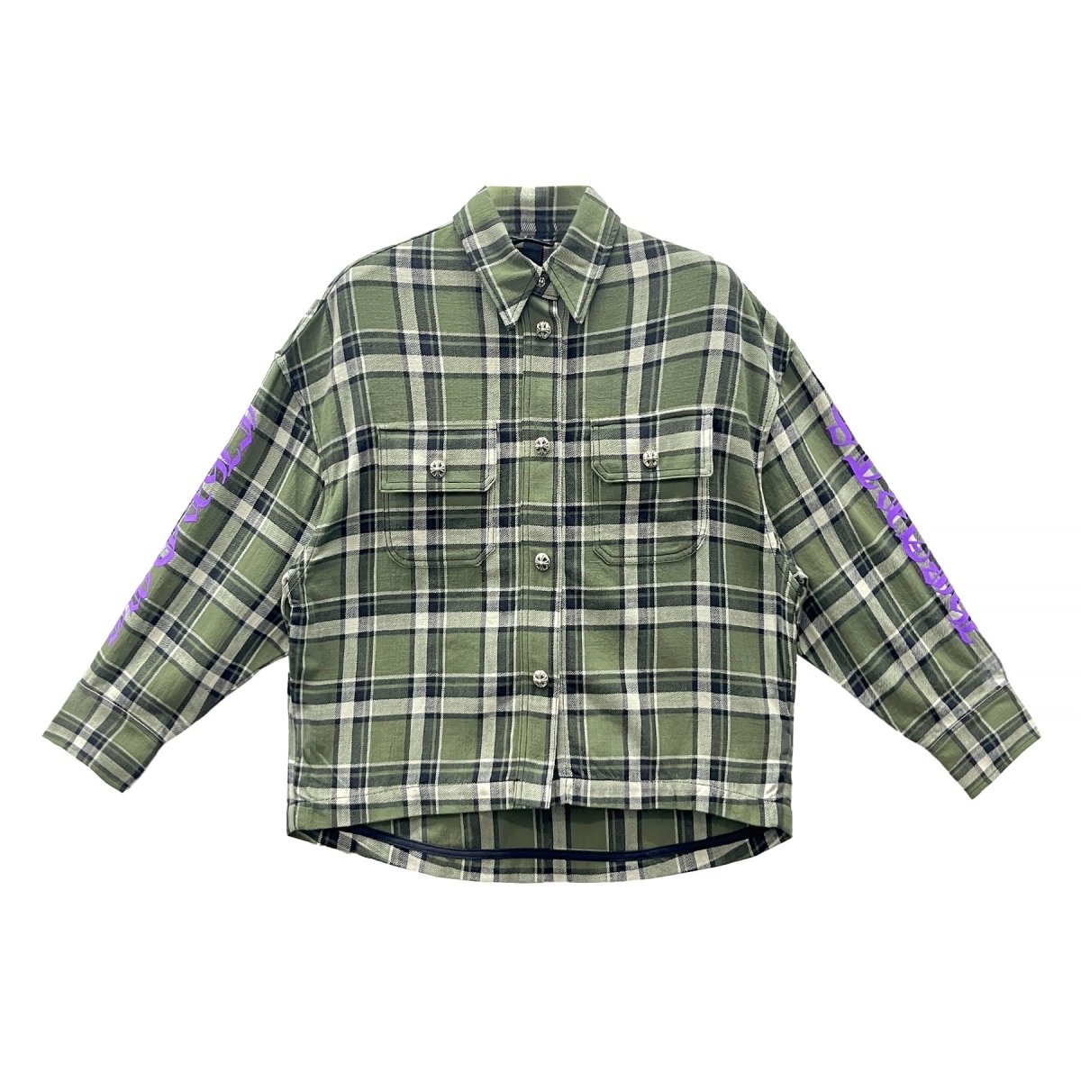 Chrome Hearts Work Dog Green Plaid Floral Sleeves Flannel Jacket - SHENGLI ROAD MARKET