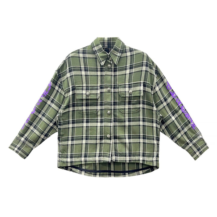 Chrome Hearts Work Dog Green Plaid Floral Sleeves Flannel Jacket - SHENGLI ROAD MARKET