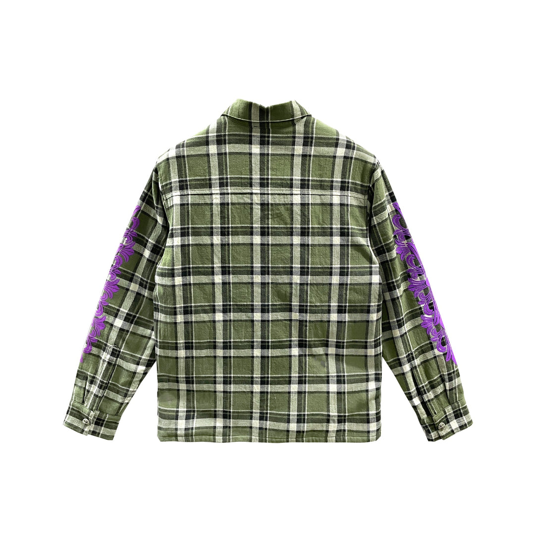 Chrome Hearts Workn Purple Floral Green Padded Flannel Shirt Jacket - SHENGLI ROAD MARKET