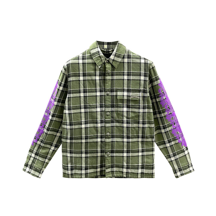 Chrome Hearts Workn Purple Floral Green Padded Flannel Shirt Jacket - SHENGLI ROAD MARKET