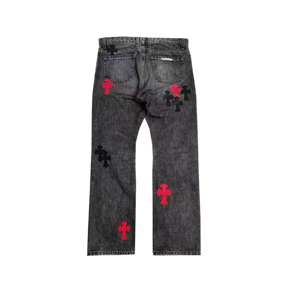 Chrome Hearts x Drake Black Red Cross Patch Jeans - SHENGLI ROAD MARKET