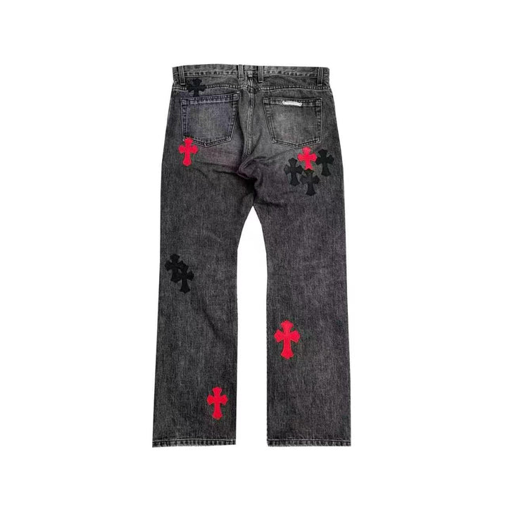 Chrome Hearts x Drake Black Red Cross Patch Jeans - SHENGLI ROAD MARKET