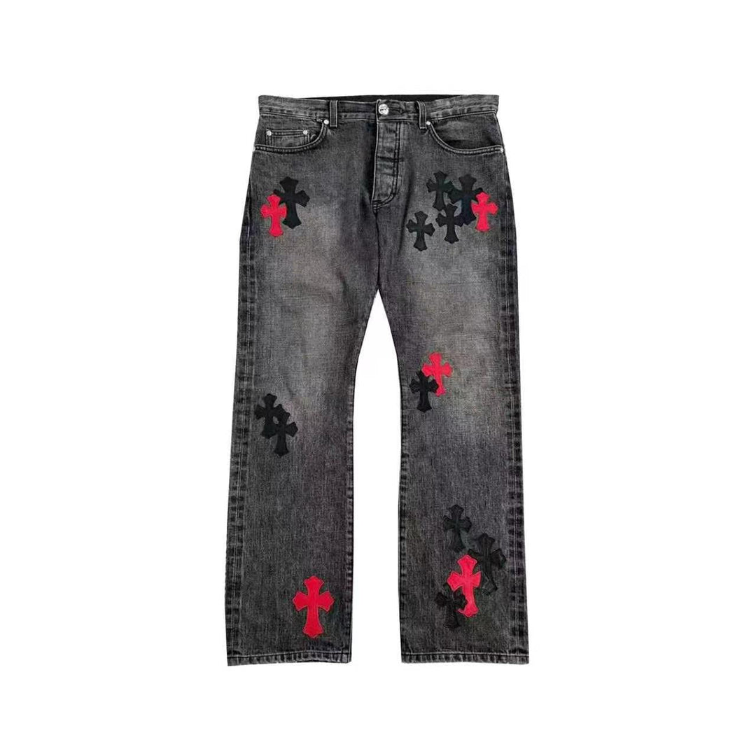 Chrome Hearts x Drake Black Red Cross Patch Jeans - SHENGLI ROAD MARKET