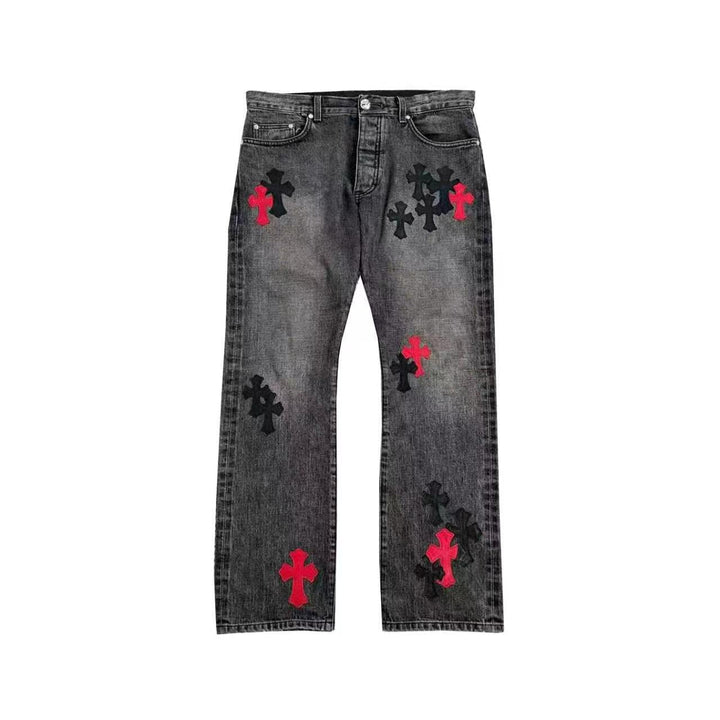 Chrome Hearts x Drake Black Red Cross Patch Jeans - SHENGLI ROAD MARKET