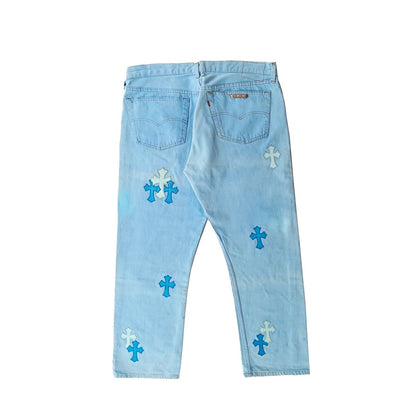 Chrome Hearts X Drake Blue Leather Cross Patch Jeans - SHENGLI ROAD MARKET