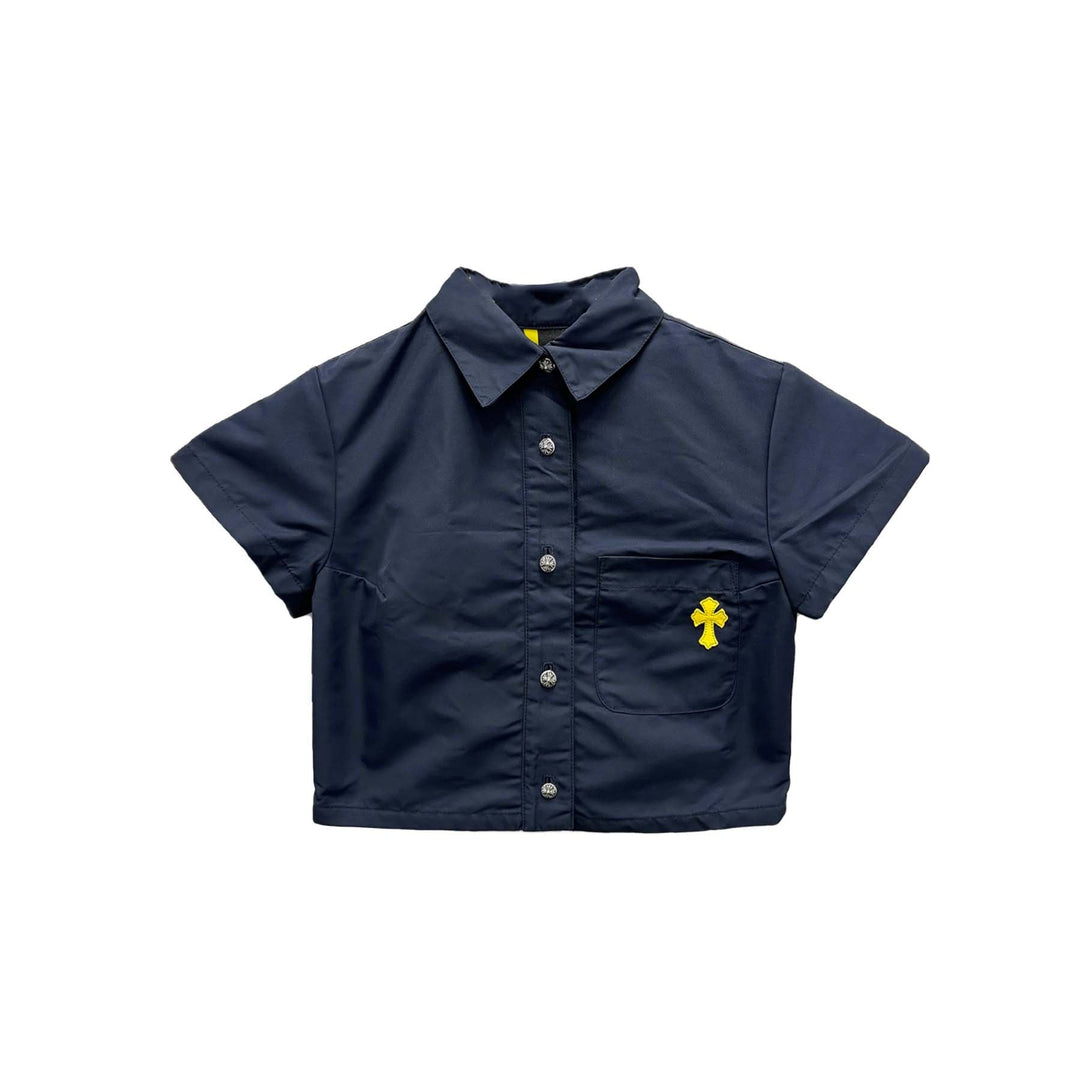 Chrome Hearts Yellow Cross Patch Nylon Navy Short Sleeve Shirt - SHENGLI ROAD MARKET
