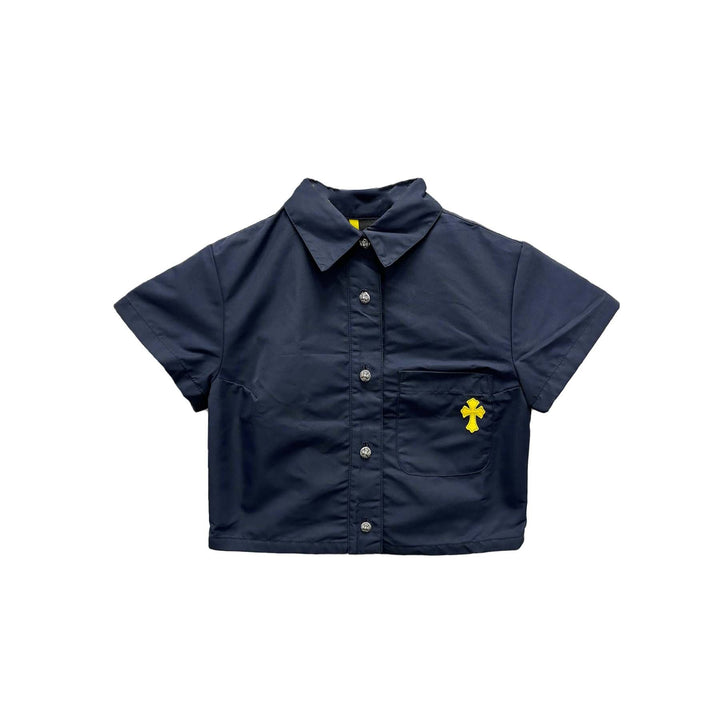 Chrome Hearts Yellow Cross Patch Nylon Navy Short Sleeve Shirt - SHENGLI ROAD MARKET