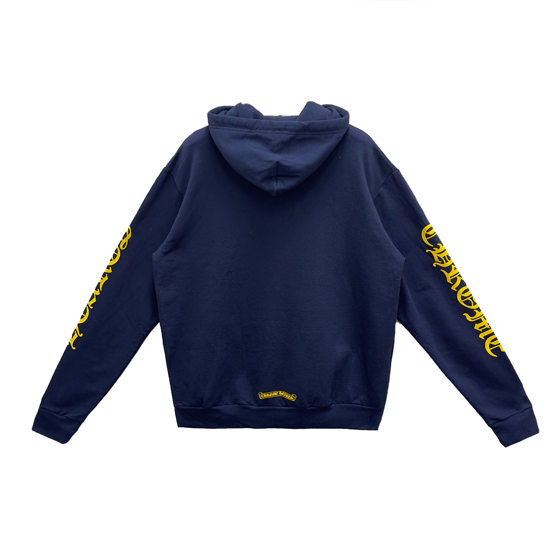 Chrome Hearts Yellow Script Sleeve Navy Pullover Hoodie - SRM