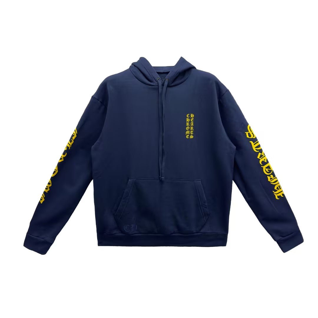 Chrome Hearts Yellow Script Sleeve Navy Hoodie - SHENGLI ROAD MARKET