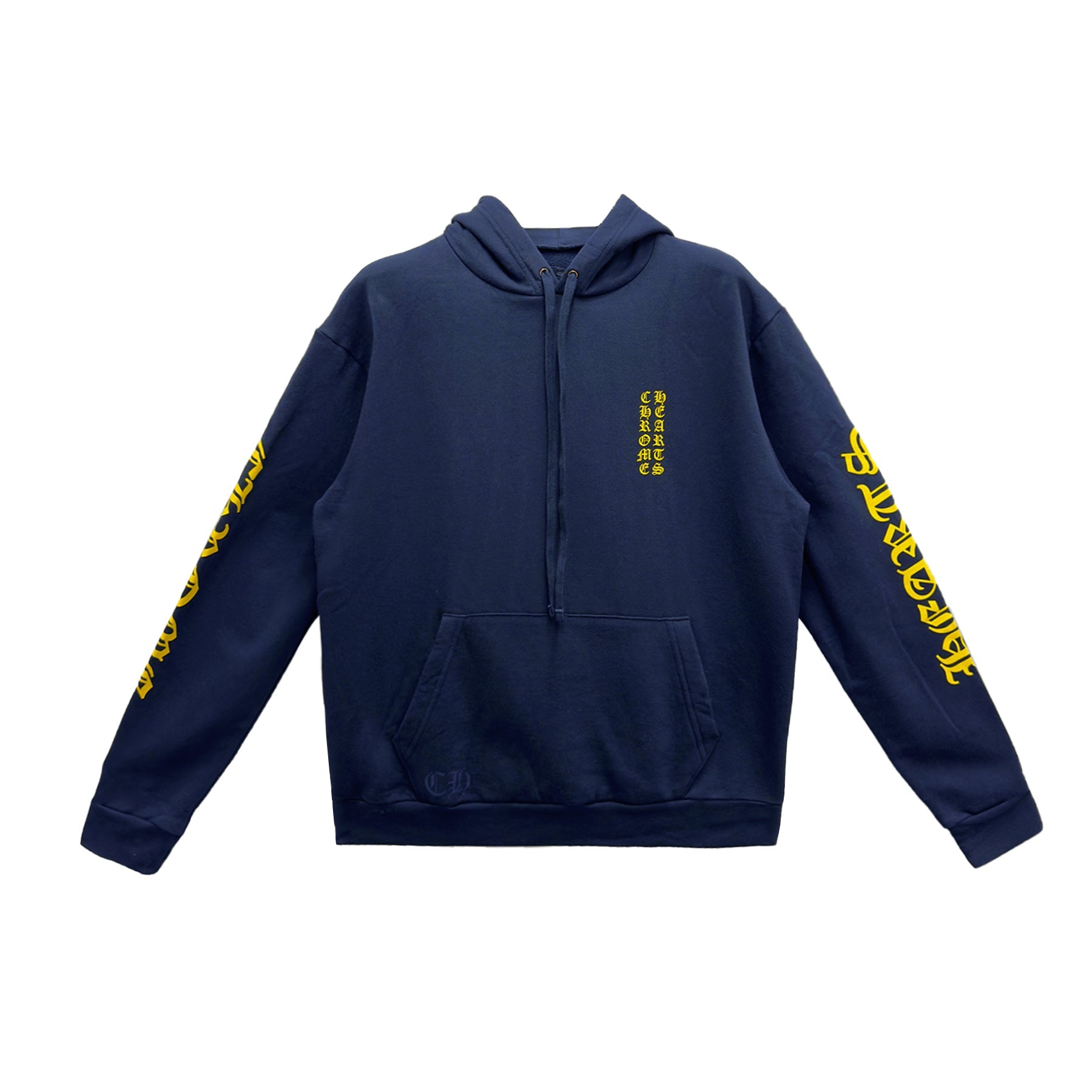 Chrome Hearts Yellow Script Sleeve Navy Pullover Hoodie - SRM