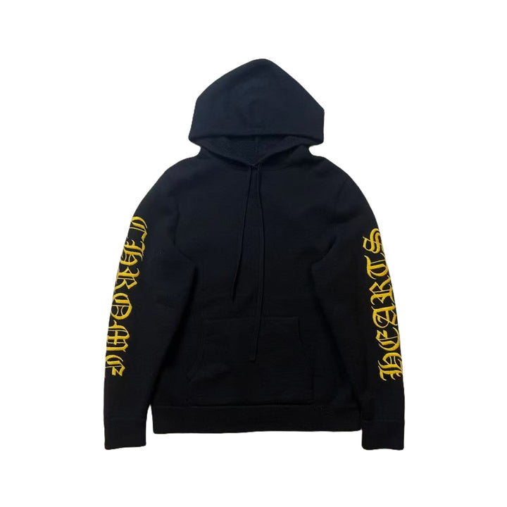 Chrome Hearts Yellow Script Sleeves Black Cashmere Pullover Hoodie - SHENGLI ROAD MARKET