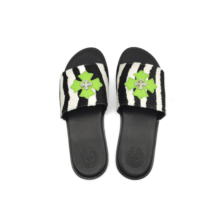 Chrome Hearts Zebra Pattern Flame Silver Cross Slipper