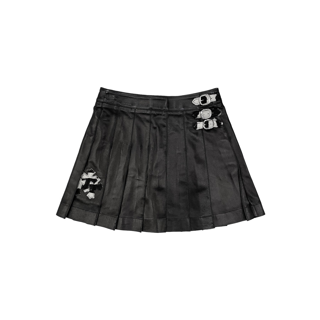 Chrome Hearts Zebra Triple Cross Patch Leather Pleated Skirt - SHENGLI ROAD MARKET