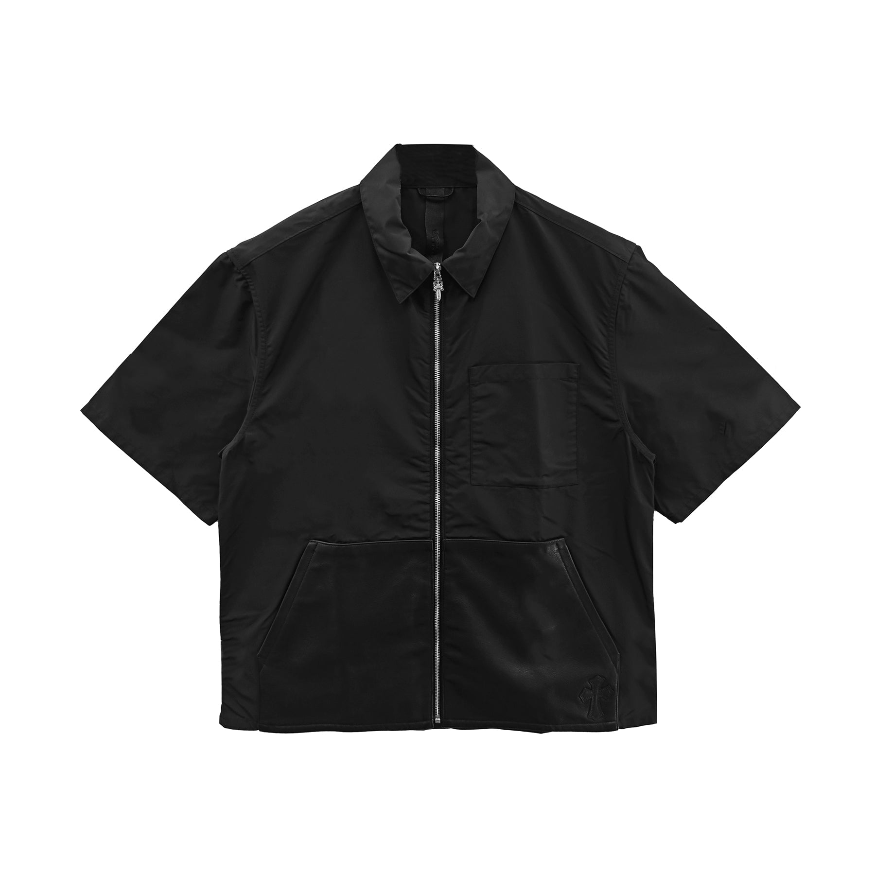 Chrome Hearts Zip Nylon Leather Patchwork Shirt Jacket - SRM