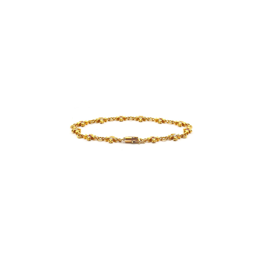 Chrome Hearts 22K Gold Diamond&Pink Saph Tiny E Bracelet