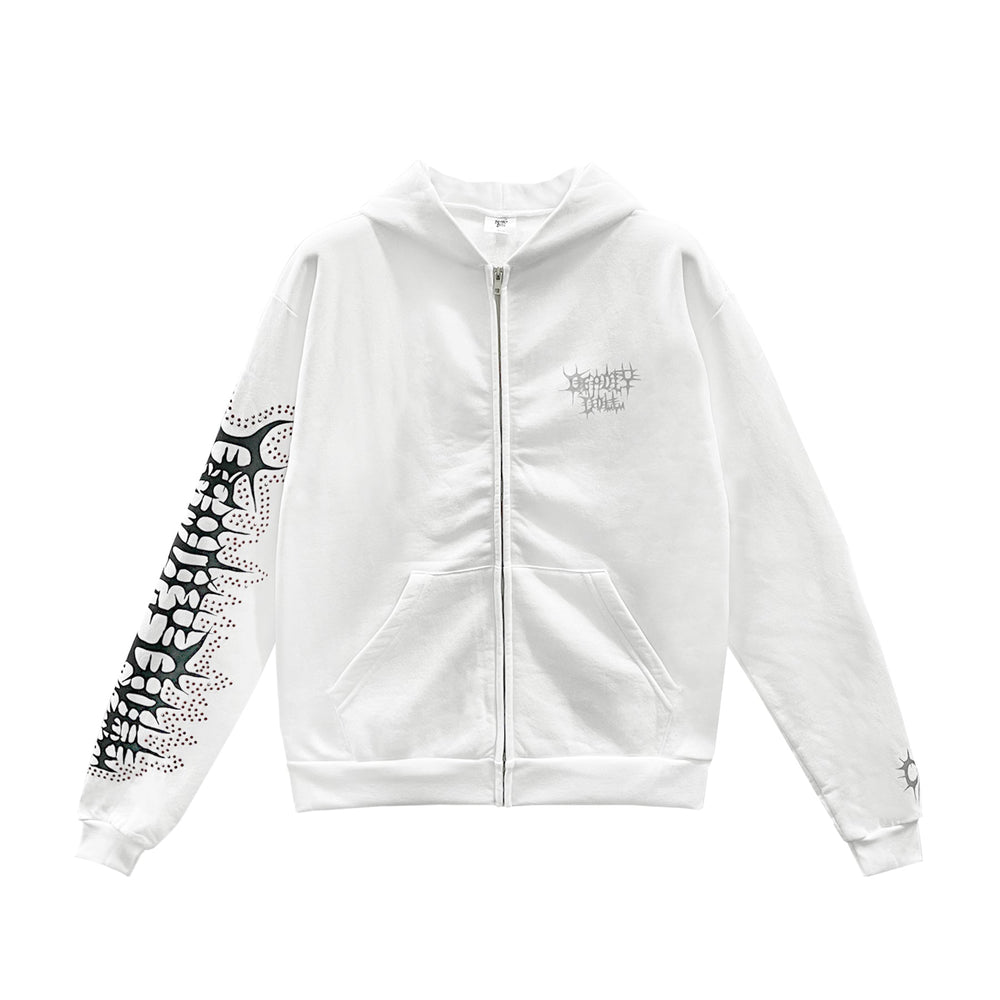 Deadly Doll Chaos White ZipUp Hoodie - SHENGLI ROAD MARKET