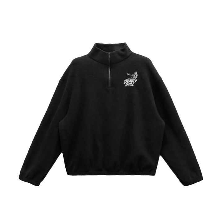 Deadly Doll Fleece Embroidered Half Zip Sweatshirt - SHENGLI ROAD MARKET
