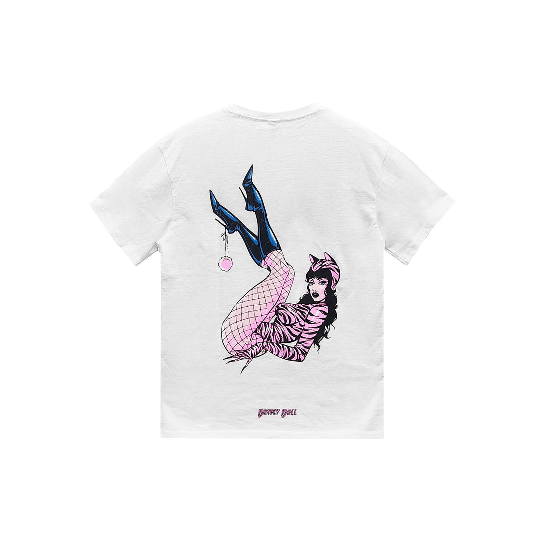 Deadly Doll Pussy Cat Leopard Letter Graphic Tee - SHENGLI ROAD MARKET