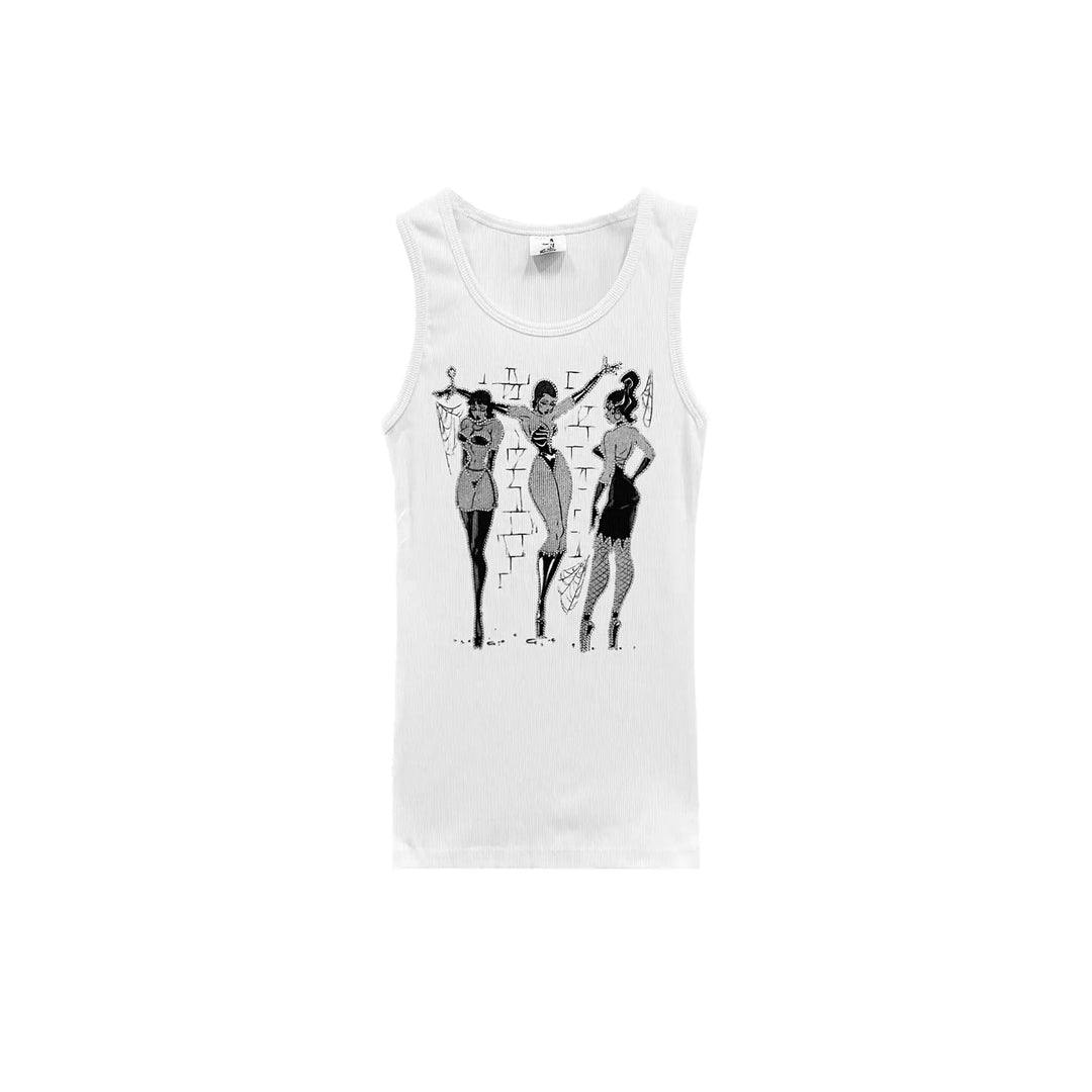 Deadly Doll Rhinestone Pin - Up Girl Ribbed Tank Top - SHENGLI ROAD MARKET
