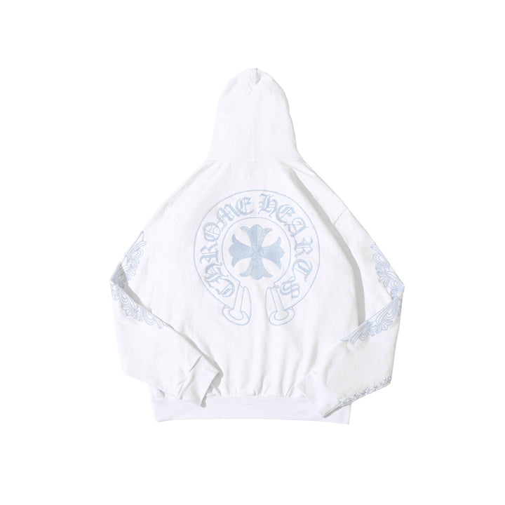 Chrome Hearts Beaded Horseshoe Logo White Zip Up Hoodie