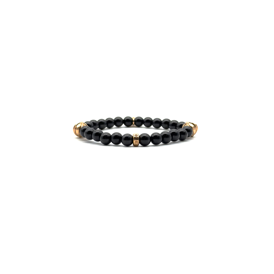 Chrome Hearts 6mm Obsidian 22K Gold Cross Beaded Bracelet