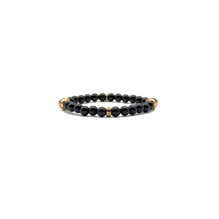 Chrome Hearts 6mm Obsidian 22K Gold Cross Beaded Bracelet