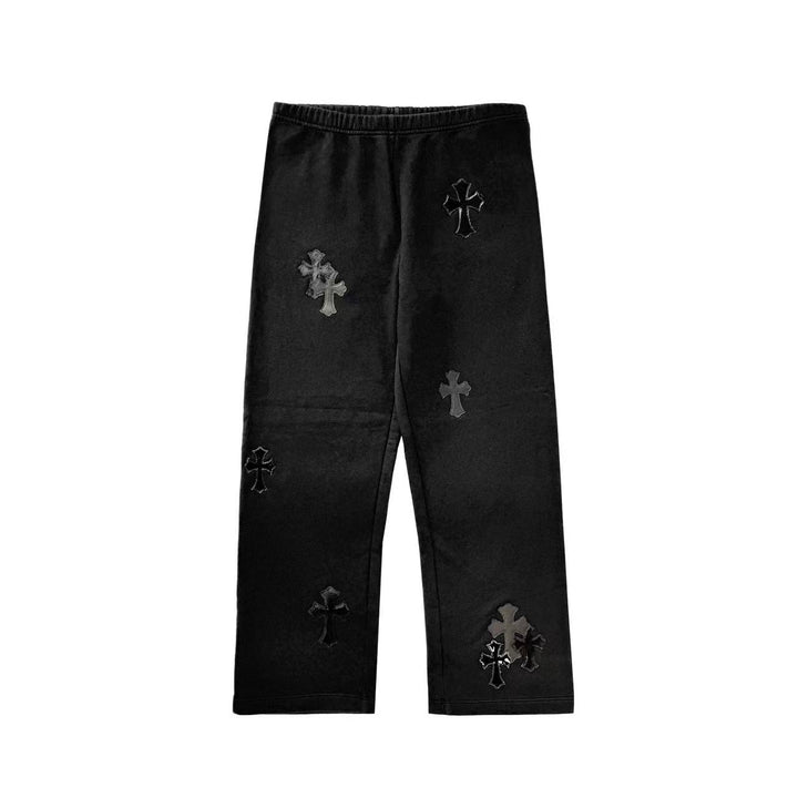 Chrome Hearts Patent Leather Cross Patch Black Sweatpants