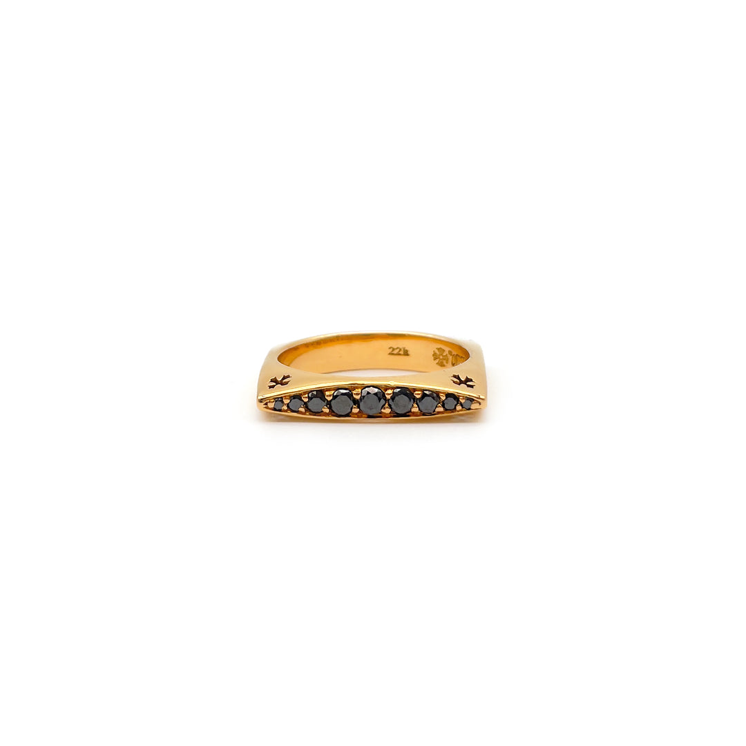 Chrome Hearts 22K Gold KH Plus Cross Black Diamond Ring