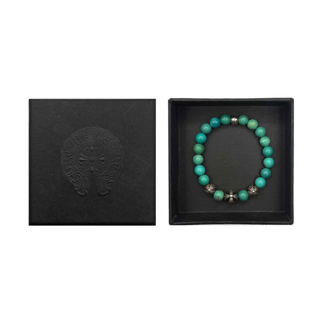 Chrome Hearts 8mm Turquoise 4 Silver Plus Ball Beaded Bracelet