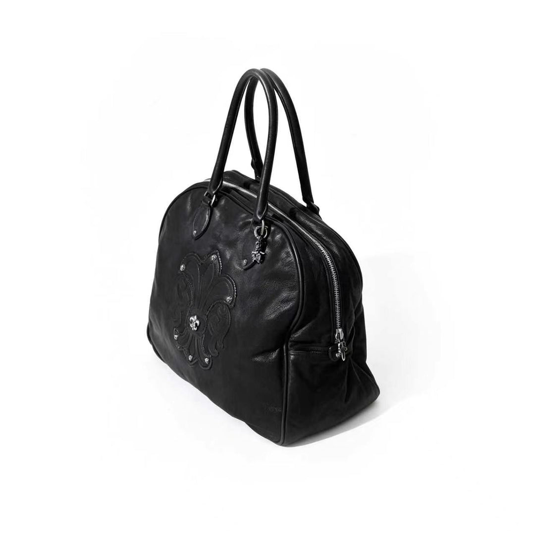 Chrome Hearts Flare Patch Destroy Leather Black Gym Bag