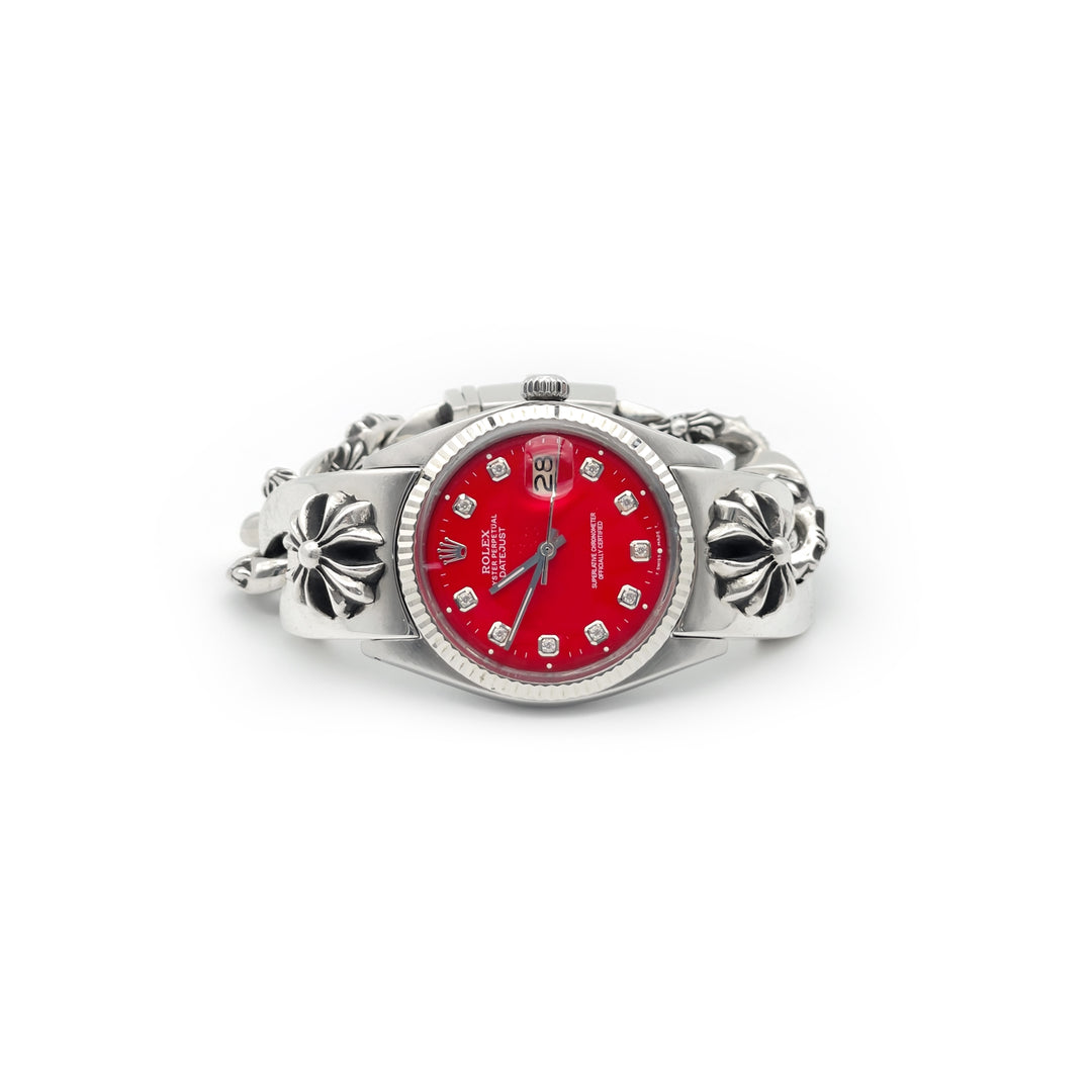 Chrome Hearts Rolex Red Diamonds Dial Cross Box Clasp Watch Strap