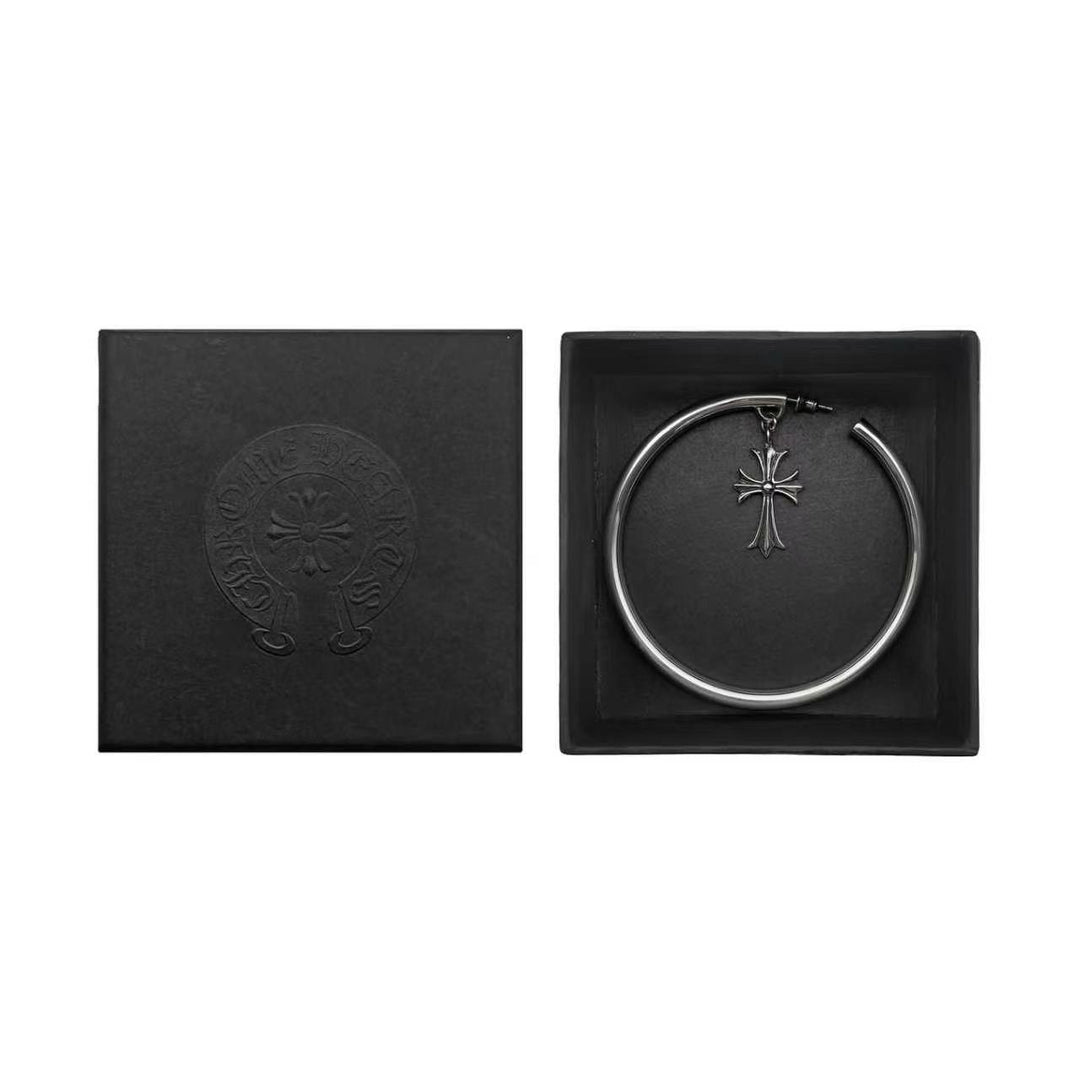 Chrome Hearts Silver Cross Pendant Earring Hoop
