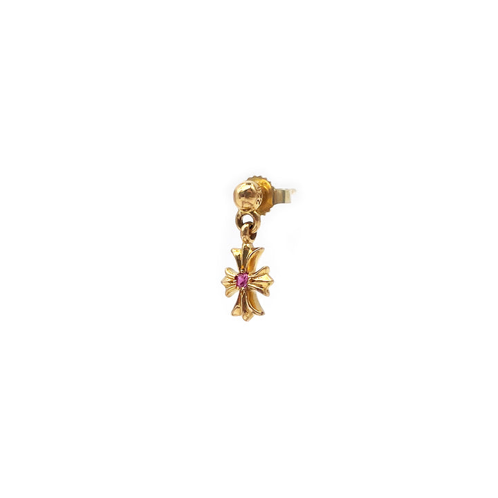 Chrome Hearts 22K Gold Pink Saph Tiny E Earring Drop